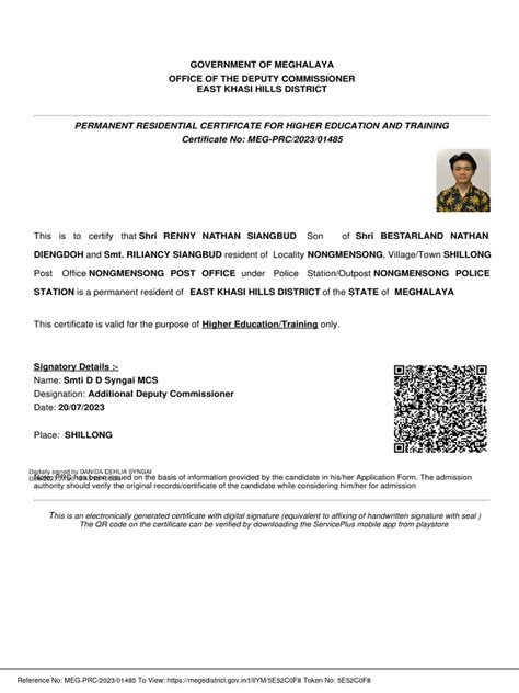 Permanent Resident Certificate (only for studying Higher .